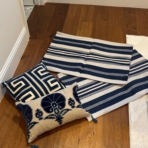 Pottery barn Navy and Cream Striped Rug and Pillow Set